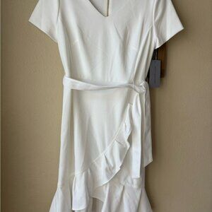 Chic White High Low Dress with Ruffle Detail